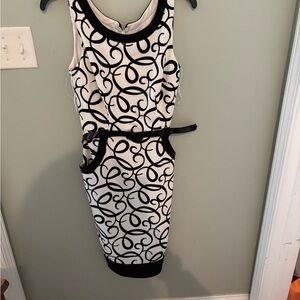 London Style Black and Cream Swirl Midi Dress